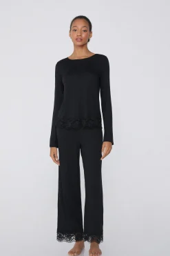 Full-Length Viscose Pajamas With Lace - Long Pajamas - Women | Tezenis