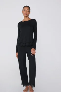 Full-Length Viscose Pajamas With Lace - Long Pajamas - Women | Tezenis