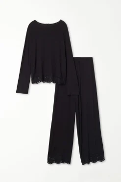 Full-Length Viscose Pajamas With Lace - Long Pajamas - Women | Tezenis