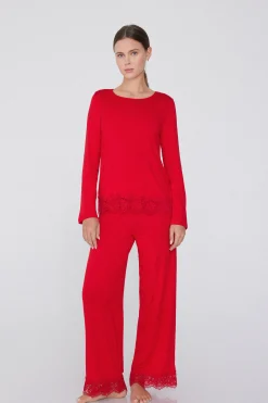 Full-Length Viscose Pajamas With Lace - Long Pajamas - Women | Tezenis