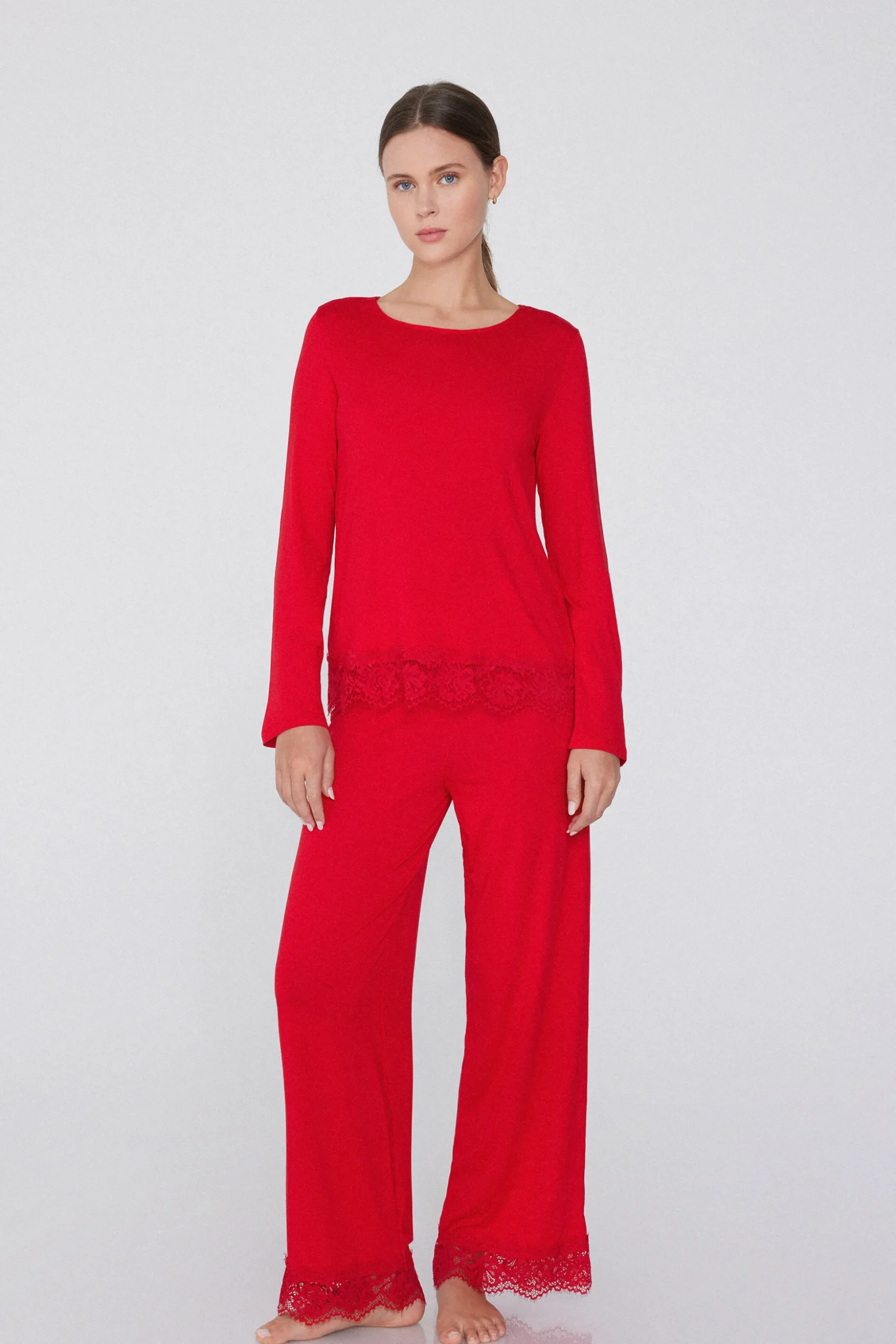 Full-Length Viscose Pajamas With Lace - Long Pajamas - Women | Tezenis