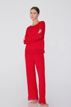 Full-Length Viscose Pajamas With Lace - Long Pajamas - Women | Tezenis