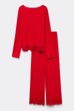 Full-Length Viscose Pajamas With Lace - Long Pajamas - Women | Tezenis
