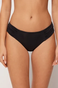 Gathered Recycled Microfiber High Cut Brazilian Bikini Bottoms - Brazilian Cut - Women | Tezenis