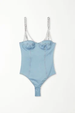 Glam Denim Balconette Bodysuit With Rhinestones And Pearls - Underwear Bodysuits - Women | Tezenis