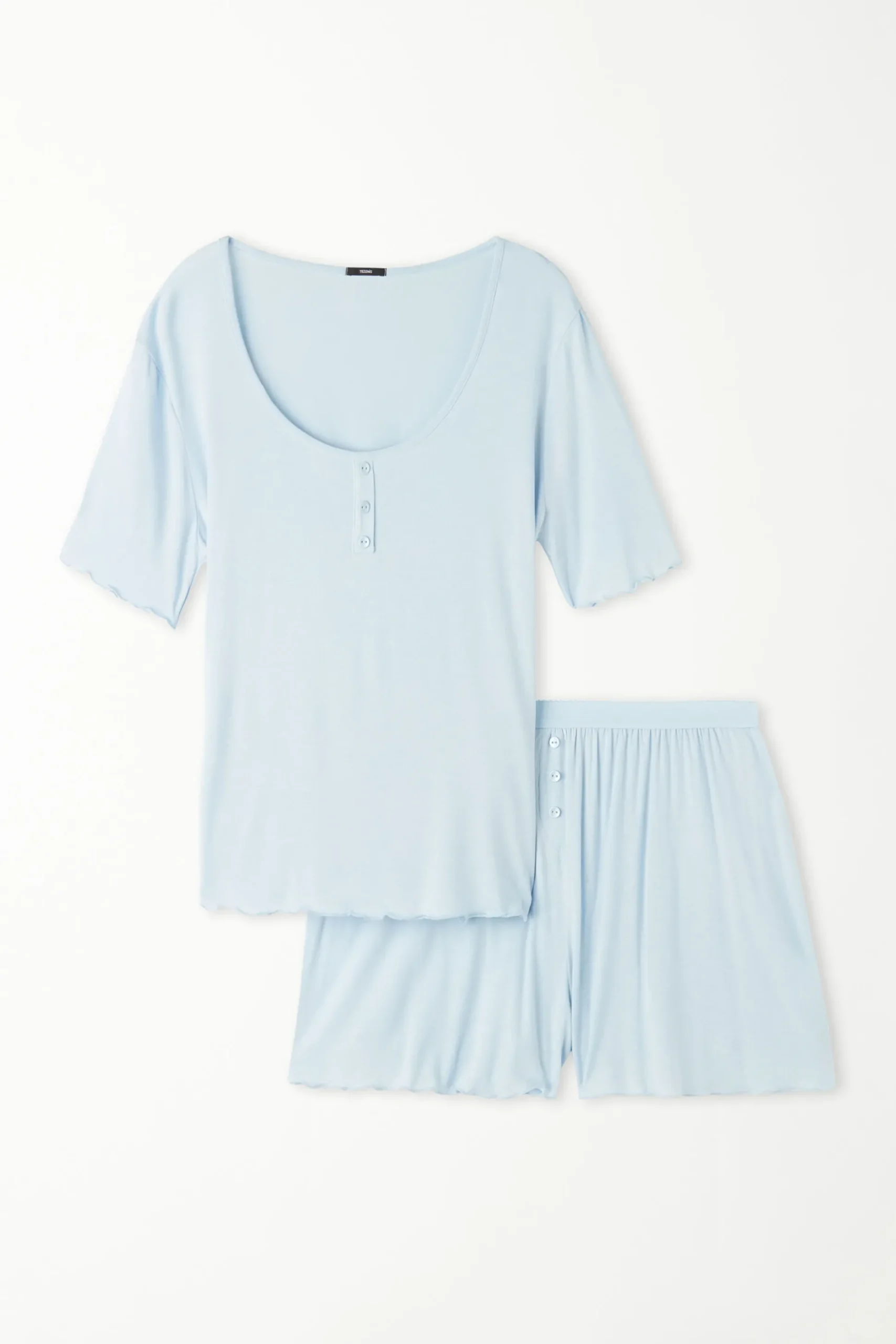 Half Sleeve Button Trim Short Viscose Pajamas - Short Pajamas - Women | Tezenis