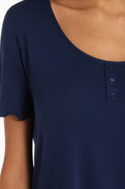Half Sleeve Button Trim Short Viscose Pajamas - Short Pajamas - Women | Tezenis