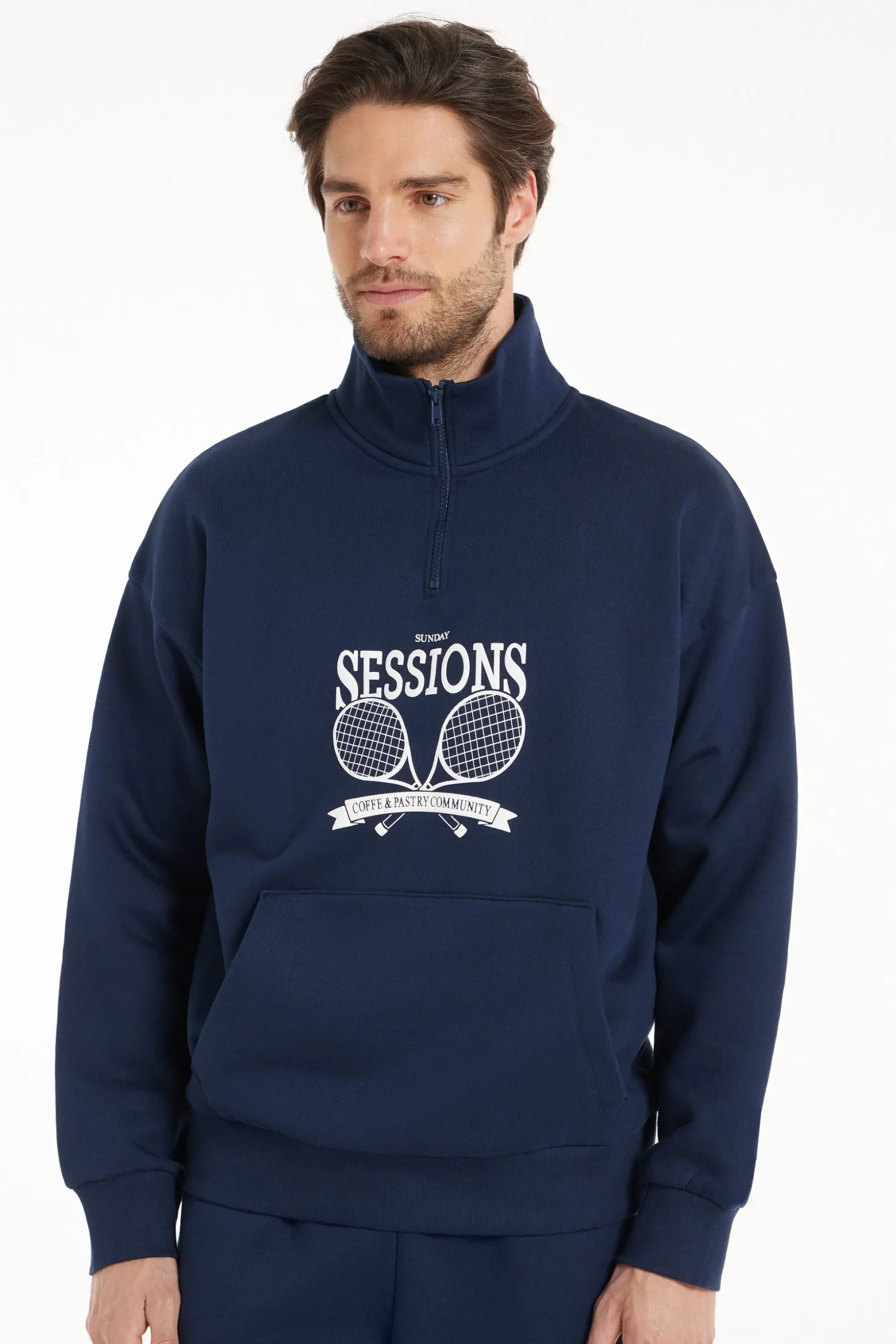 Heavy Long-Sleeved Printed Zip-Up Sweatshirt - Sweatshirts - Men | Tezenis