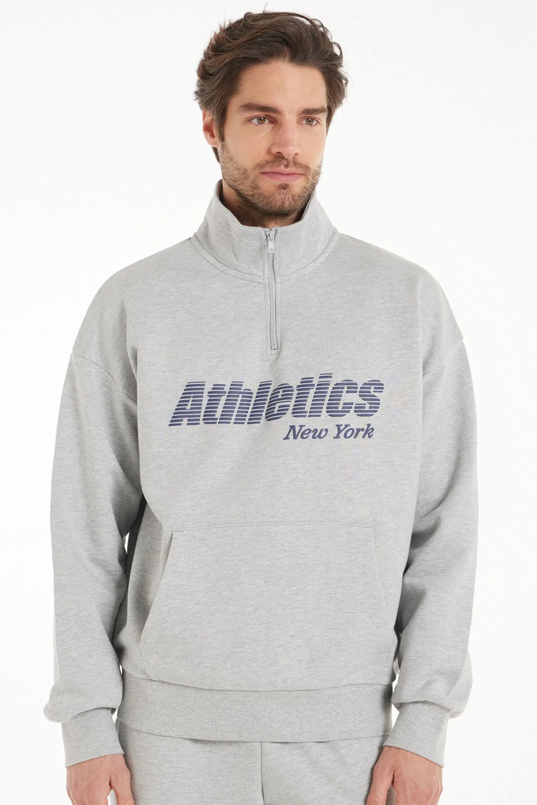 Heavy Long-Sleeved Printed Zip-Up Sweatshirt - Sweatshirts - Men | Tezenis