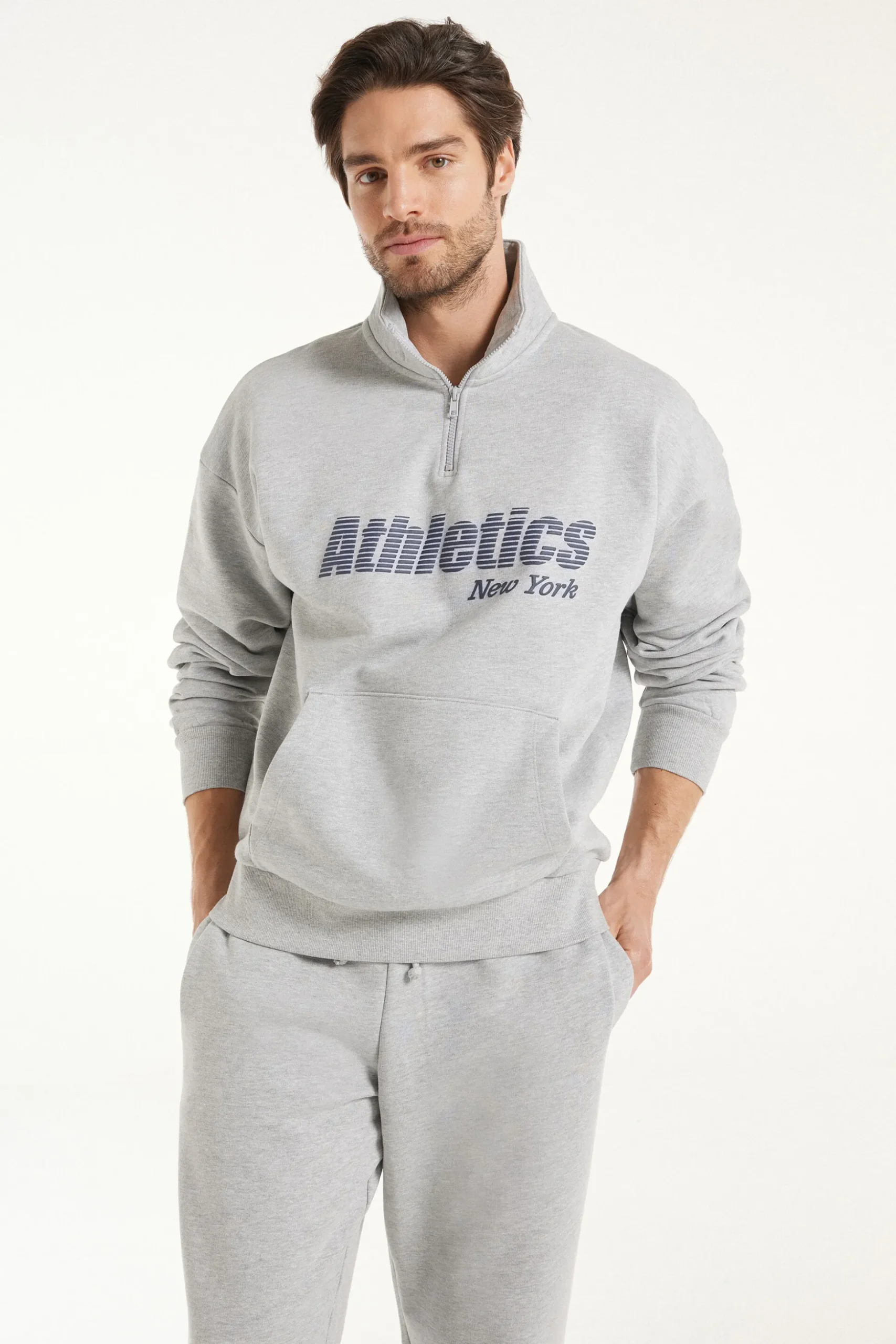 Heavy Long-Sleeved Printed Zip-Up Sweatshirt - Sweatshirts - Men | Tezenis