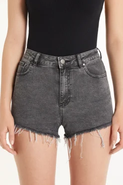 High Rise Frayed Denim Shorts - Shorts - Women | Tezenis
