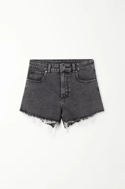 High Rise Frayed Denim Shorts - Shorts - Women | Tezenis