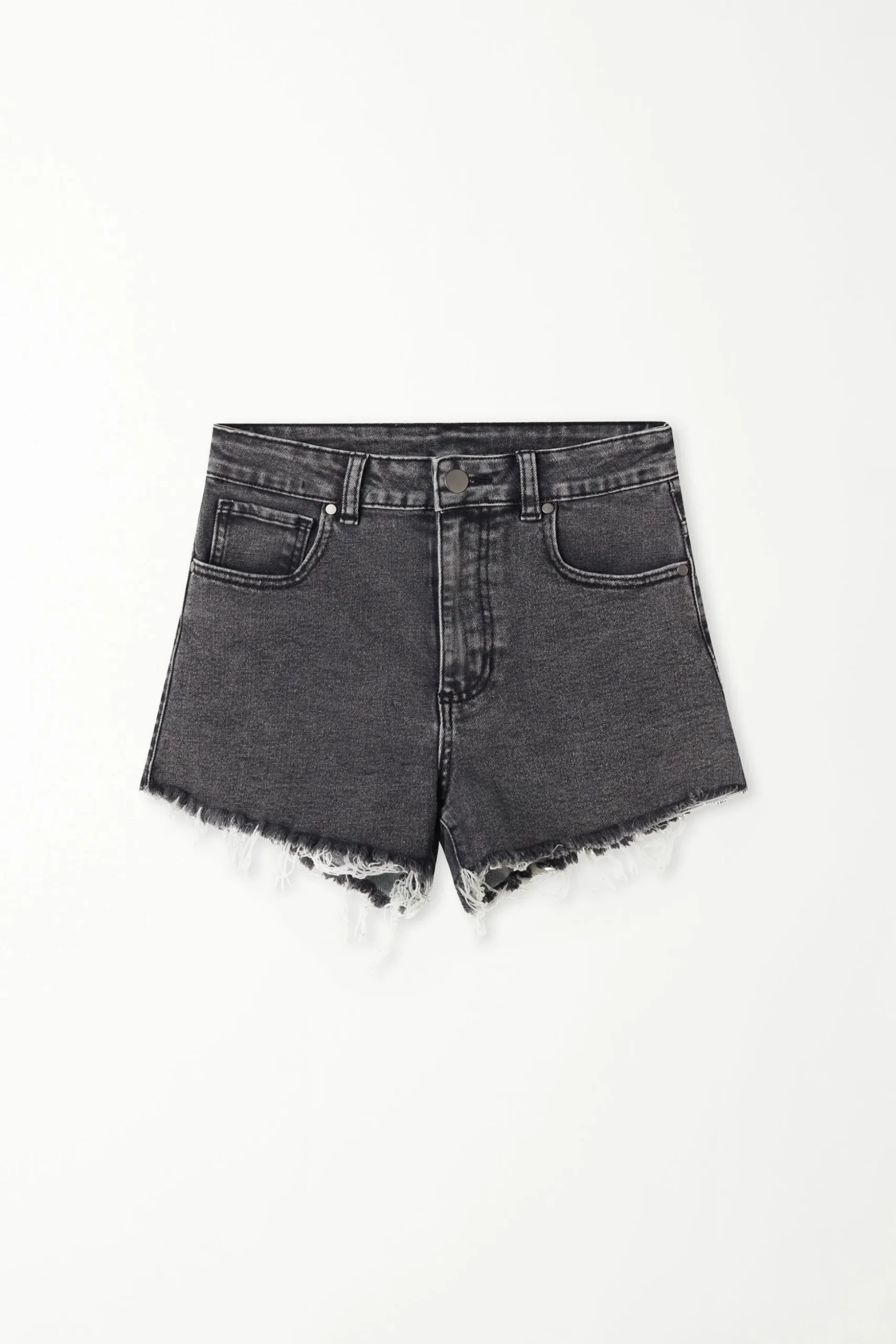 High Rise Frayed Denim Shorts - Shorts - Women | Tezenis