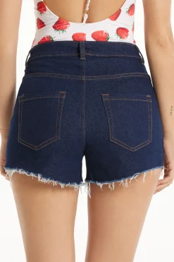 High Rise Frayed Denim Shorts - Shorts - Women | Tezenis