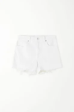 High Rise Frayed Denim Shorts - Shorts - Women | Tezenis