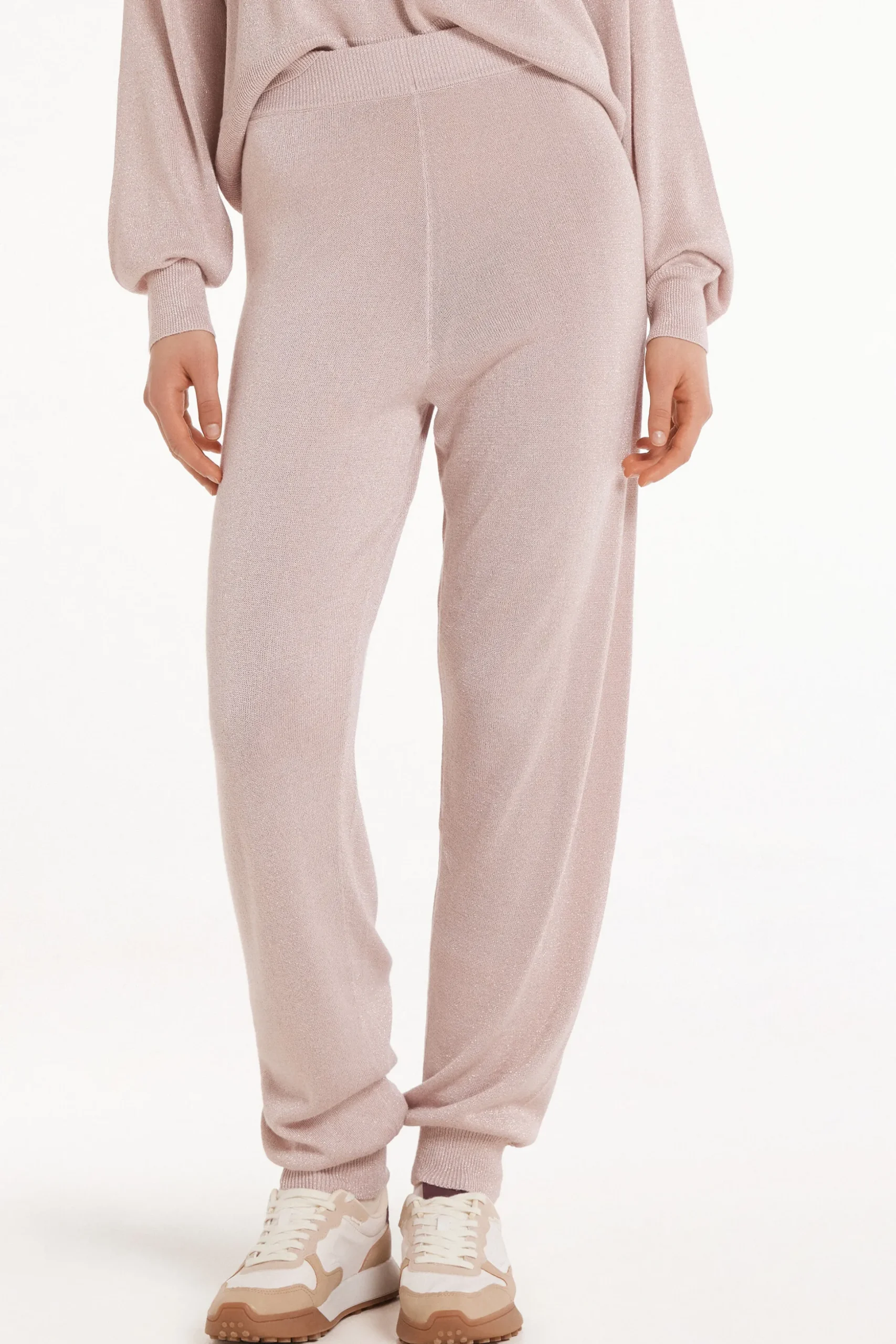 High Waist Coated Fabric Cuffed Joggers - Tracksuits - Women | Tezenis