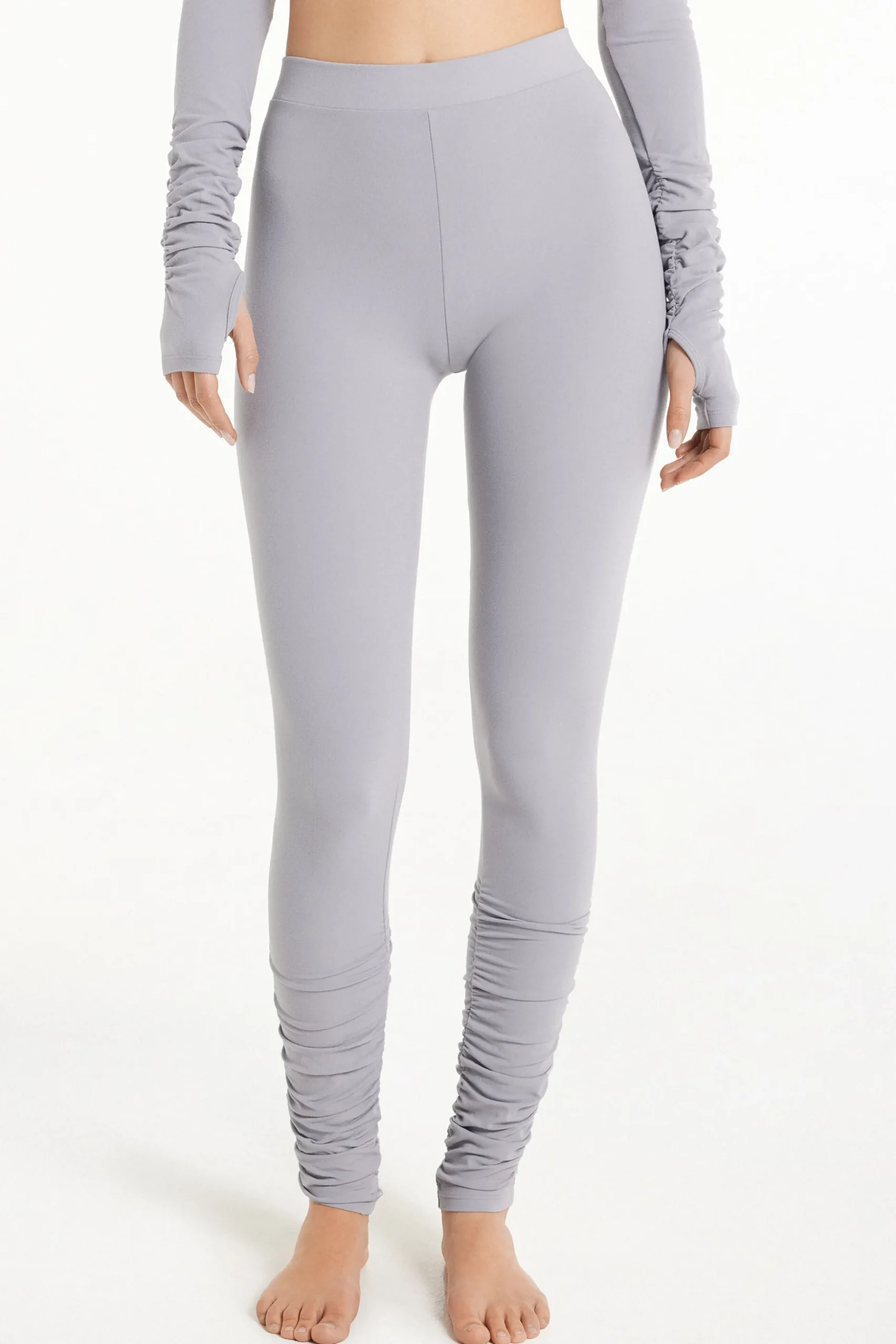 High Waist Soft Microfiber Leggings With Ruching - Pants - Women | Tezenis