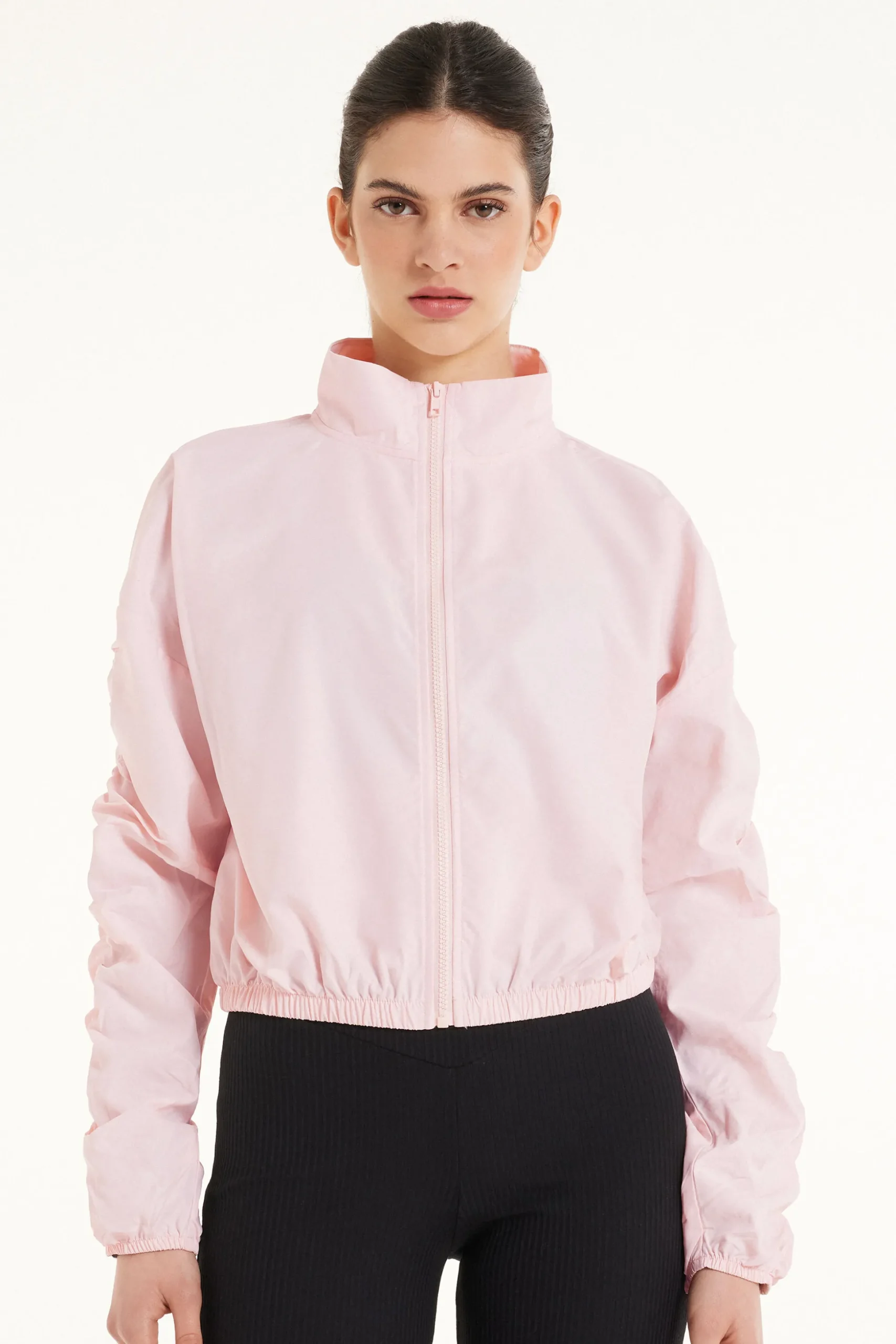 Hooded Technical Fabric Zip Jacket With Ruching - Jackets And Blazers - Women | Tezenis