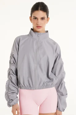 Hooded Technical Fabric Zip Jacket With Ruching - Jackets And Blazers - Women | Tezenis