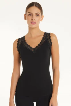 Lace Wide Strap V-Neck Viscose Camisole - Tank Tops - Women | Tezenis