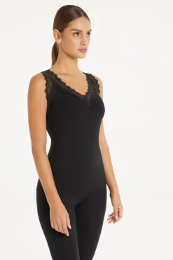 Lace Wide Strap V-Neck Viscose Camisole - Tank Tops - Women | Tezenis