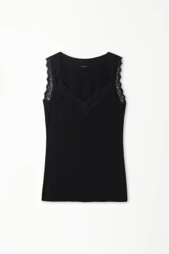 Lace Wide Strap V-Neck Viscose Camisole - Tank Tops - Women | Tezenis