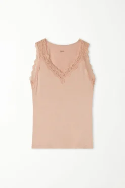 Lace Wide Strap V-Neck Viscose Camisole - Tank Tops - Women | Tezenis