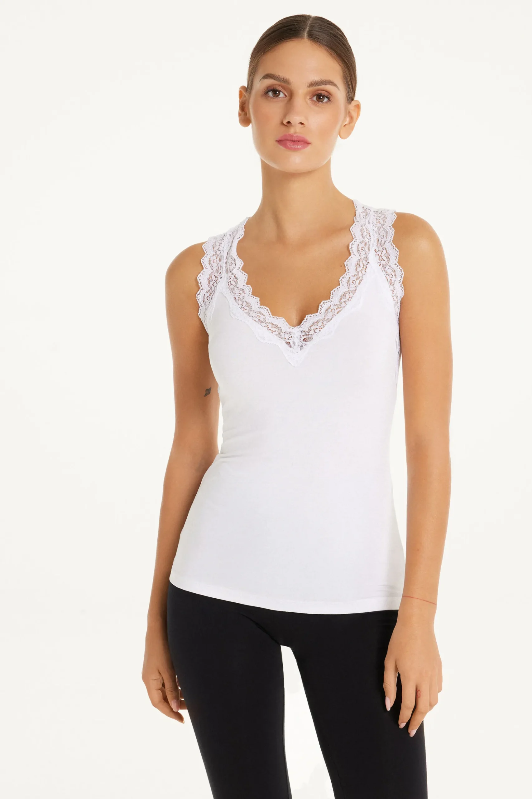 Lace Wide Strap V-Neck Viscose Camisole - Tank Tops - Women | Tezenis