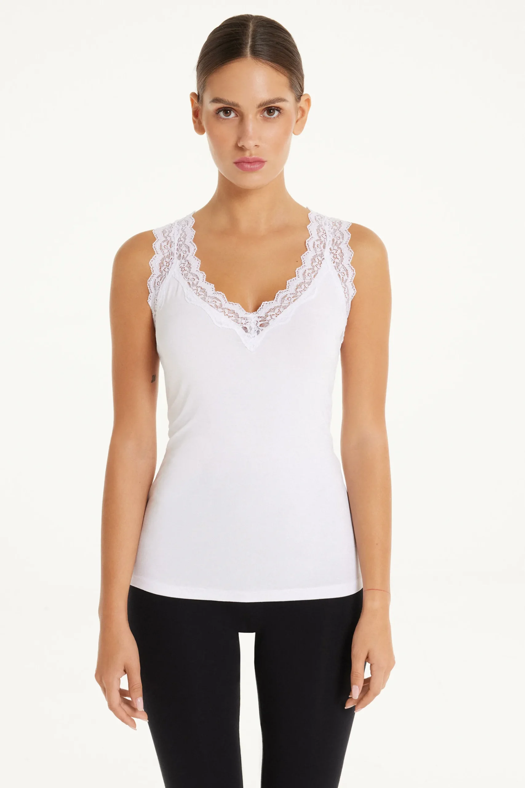 Lace Wide Strap V-Neck Viscose Camisole - Tank Tops - Women | Tezenis