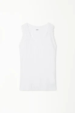 Lace Wide Strap V-Neck Viscose Camisole - Tank Tops - Women | Tezenis