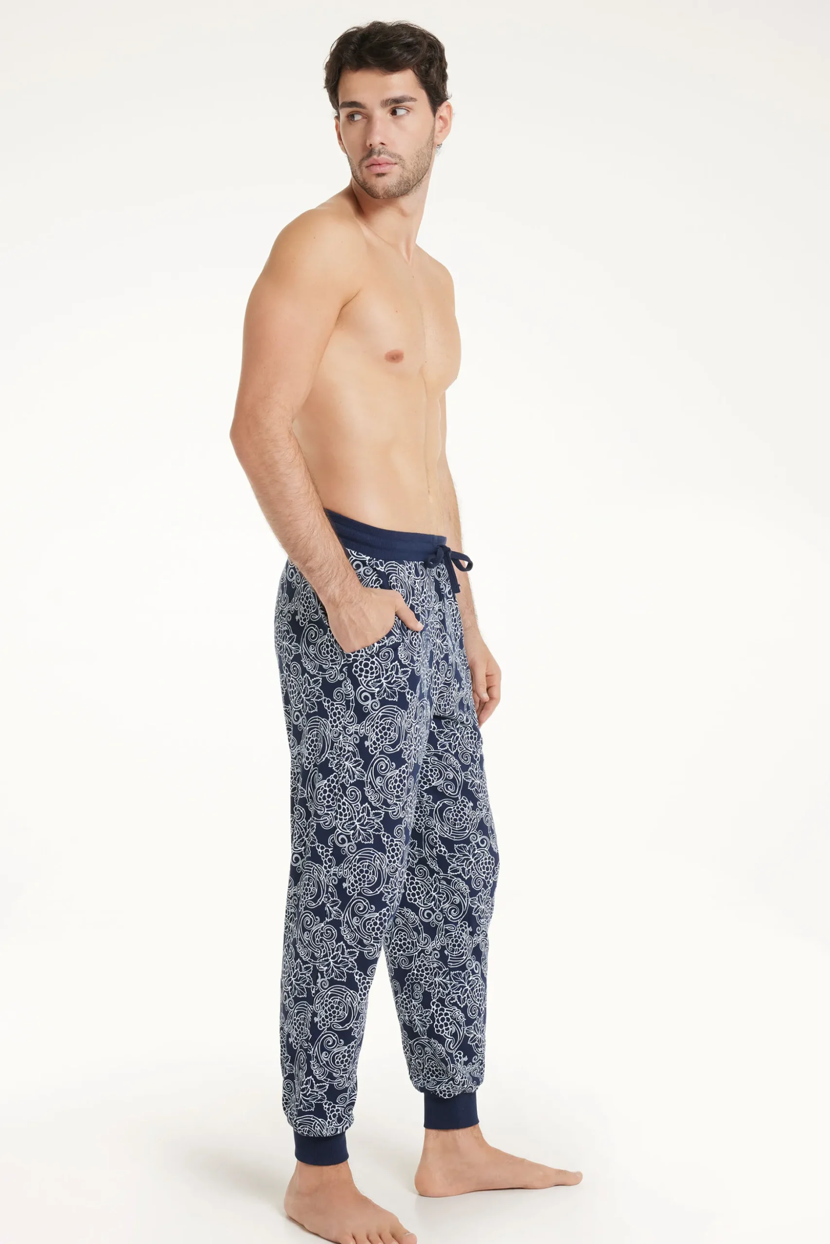 Long Cotton Sweatpants With Drawstring - Long Pajamas - Men | Tezenis
