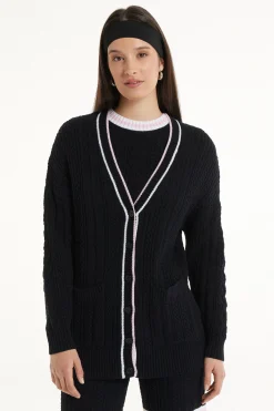 Long Sleeve Cable Knit Long Cardigan With Pockets - Cardigans And Sweaters - Women | Tezenis