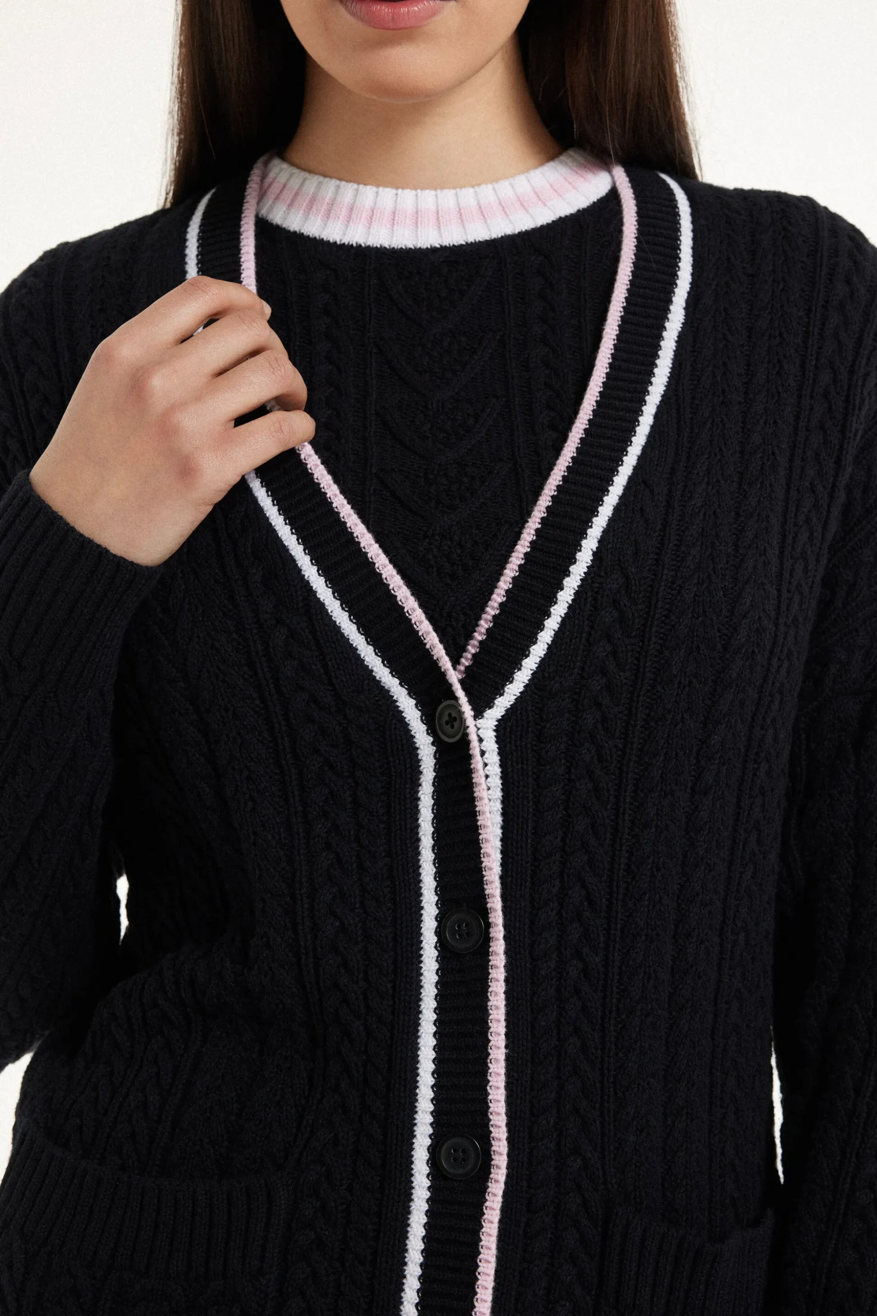 Long Sleeve Cable Knit Long Cardigan With Pockets - Cardigans And Sweaters - Women | Tezenis
