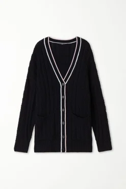 Long Sleeve Cable Knit Long Cardigan With Pockets - Cardigans And Sweaters - Women | Tezenis