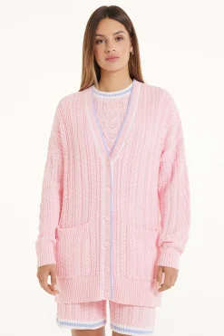 Long Sleeve Cable Knit Long Cardigan With Pockets - Cardigans And Sweaters - Women | Tezenis