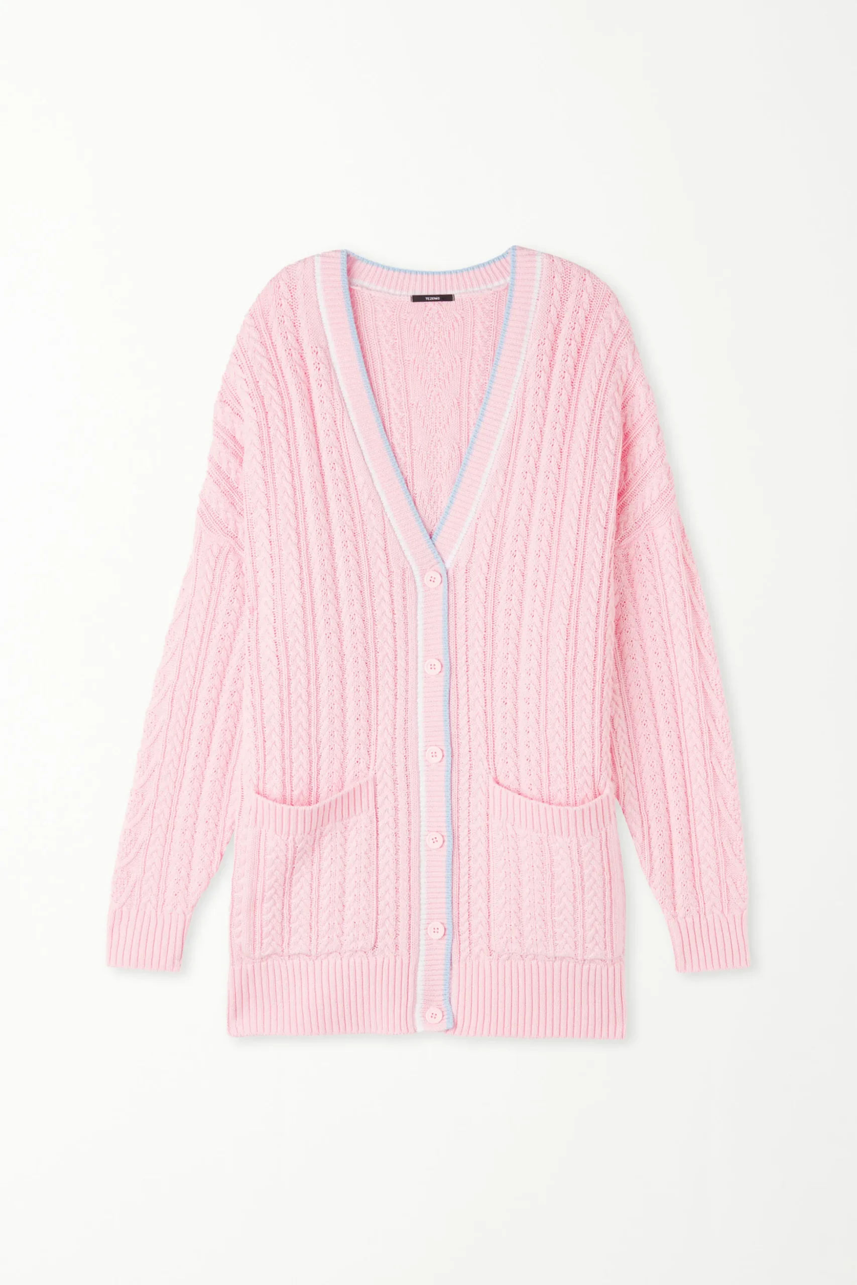 Long Sleeve Cable Knit Long Cardigan With Pockets - Cardigans And Sweaters - Women | Tezenis