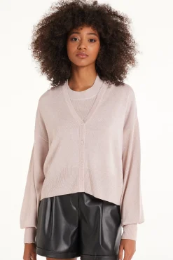 Long Sleeve Coated Fabric Buttoned Cropped Cardigan - Cardigans And Sweaters - Women | Tezenis