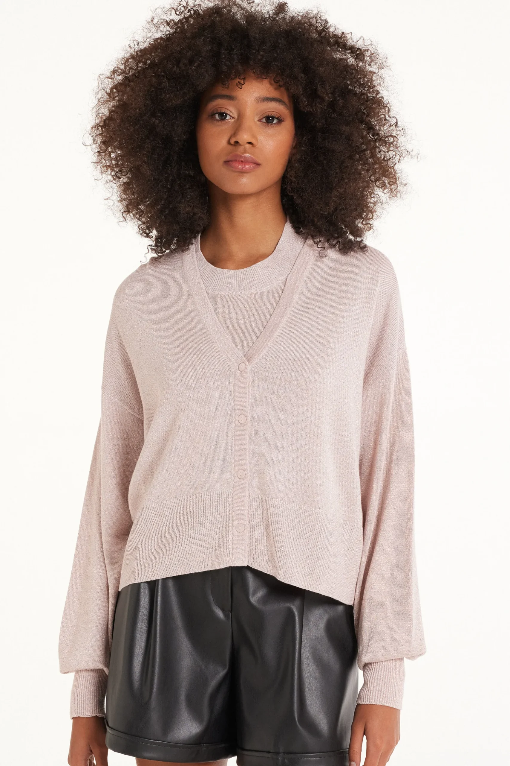 Long Sleeve Coated Fabric Buttoned Cropped Cardigan - Cardigans And Sweaters - Women | Tezenis