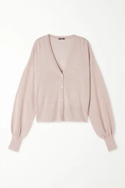 Long Sleeve Coated Fabric Buttoned Cropped Cardigan - Cardigans And Sweaters - Women | Tezenis