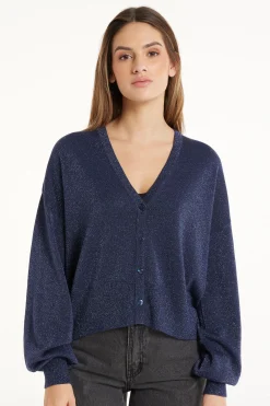 Long Sleeve Coated Fabric Buttoned Cropped Cardigan - Cardigans And Sweaters - Women | Tezenis