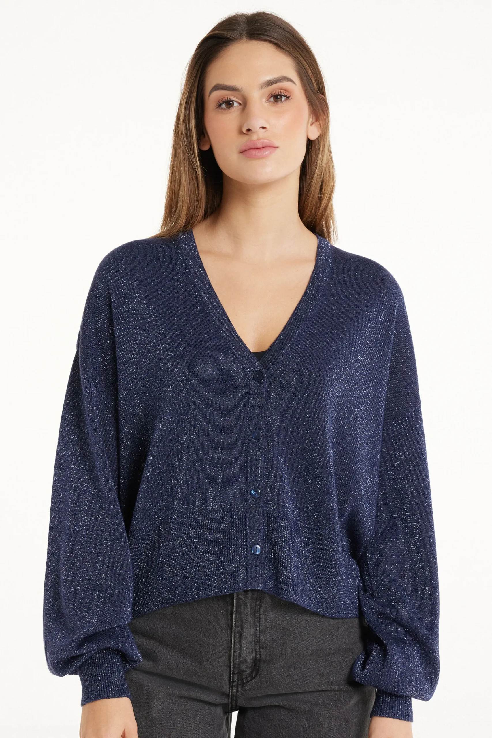 Long Sleeve Coated Fabric Buttoned Cropped Cardigan - Cardigans And Sweaters - Women | Tezenis