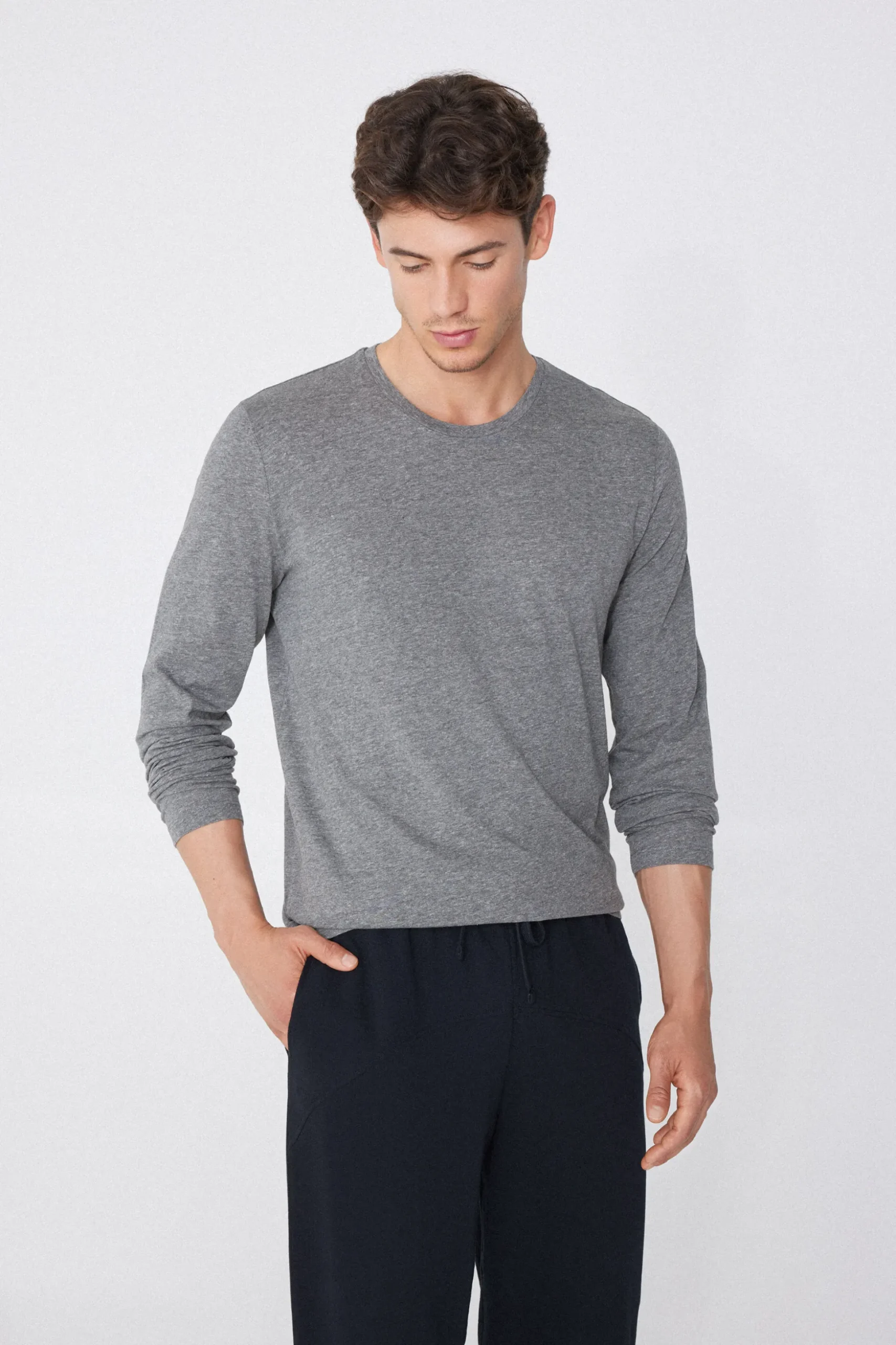 Long Sleeve Cotton Crew Neck Top - Long-Sleeved Tops - Men | Tezenis