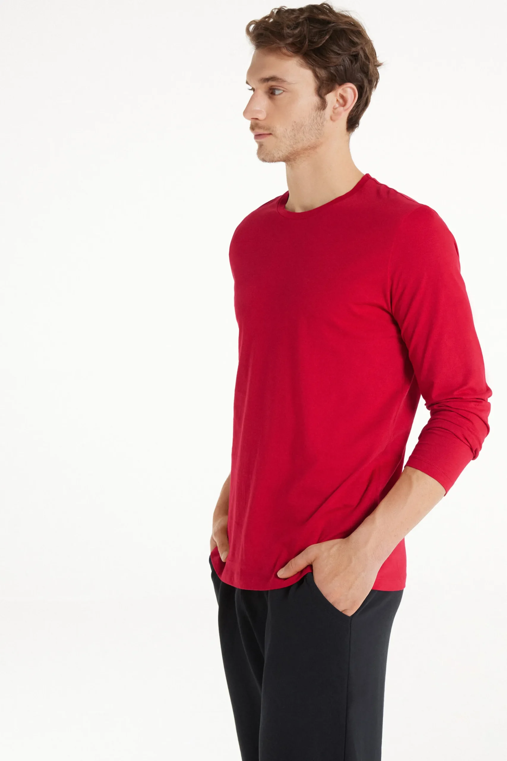 Long Sleeve Cotton Crew Neck Top - Long-Sleeved Tops - Men | Tezenis
