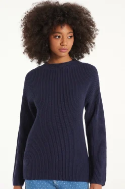 Long Sleeve Crew Neck Sweater With Drop Stitch Trim - Long-Sleeved Tops - Women | Tezenis