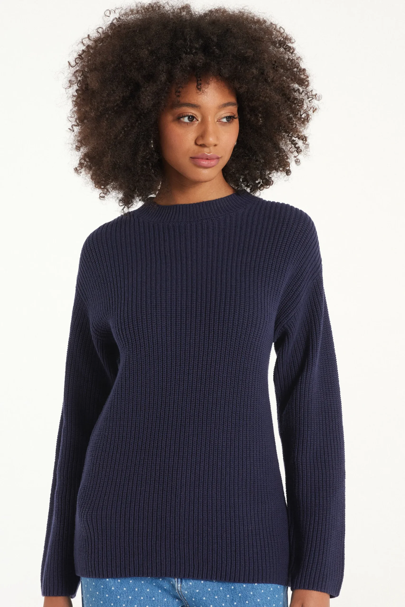 Long Sleeve Crew Neck Sweater With Drop Stitch Trim - Long-Sleeved Tops - Women | Tezenis