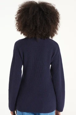 Long Sleeve Crew Neck Sweater With Drop Stitch Trim - Long-Sleeved Tops - Women | Tezenis