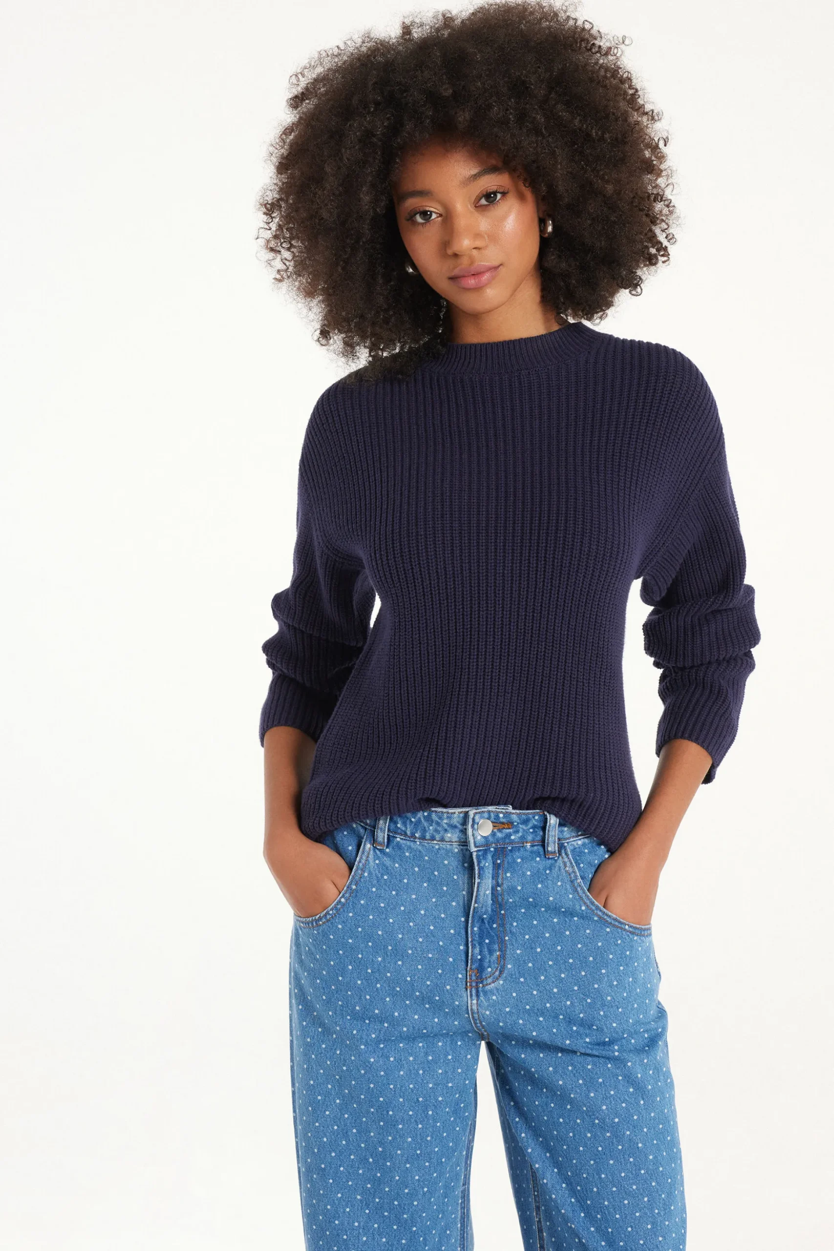 Long Sleeve Crew Neck Sweater With Drop Stitch Trim - Long-Sleeved Tops - Women | Tezenis