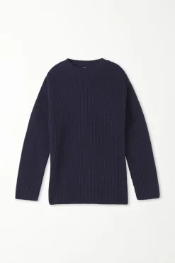 Long Sleeve Crew Neck Sweater With Drop Stitch Trim - Long-Sleeved Tops - Women | Tezenis