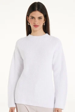 Long Sleeve Crew Neck Sweater With Drop Stitch Trim - Long-Sleeved Tops - Women | Tezenis