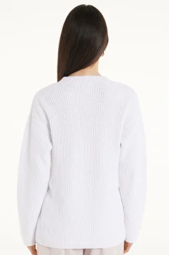 Long Sleeve Crew Neck Sweater With Drop Stitch Trim - Long-Sleeved Tops - Women | Tezenis